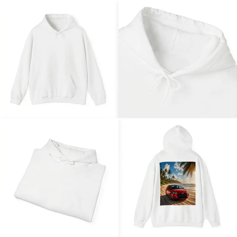 Toyota GR Yaris Red Car Beach Setting – Hoodies