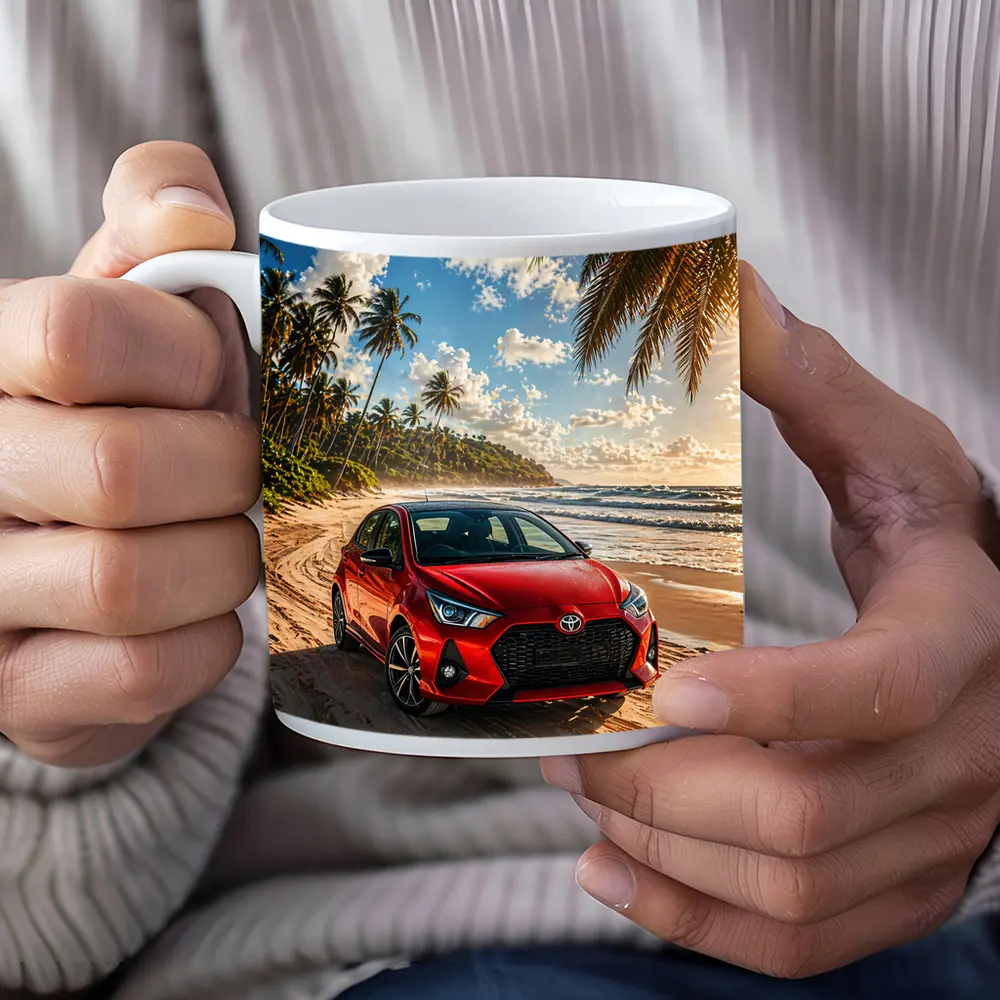 Toyota GR Yaris Red Car Beach Setting – Mugs