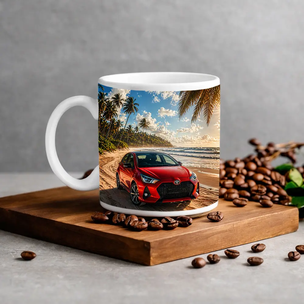 Toyota GR Yaris Red Car Beach Setting – Mugs