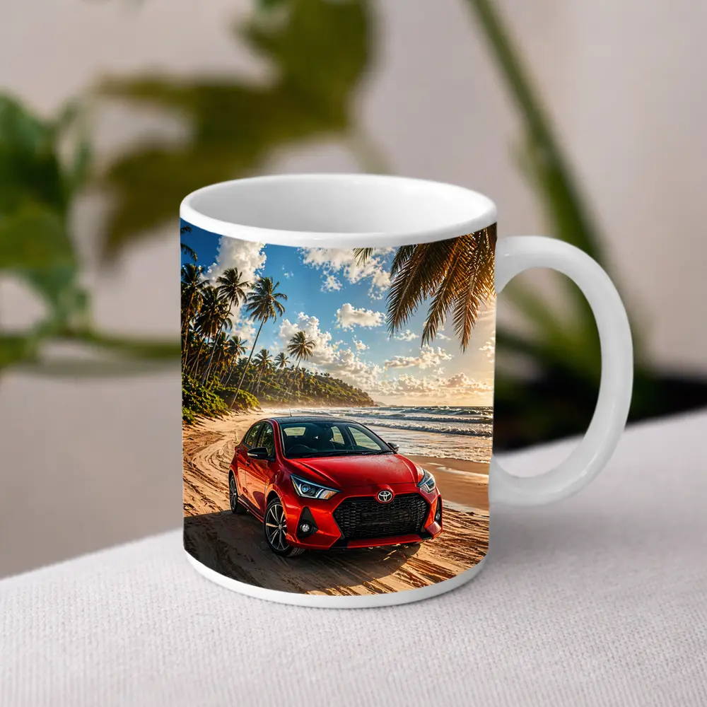 Toyota GR Yaris Red Car Beach Setting – Mugs