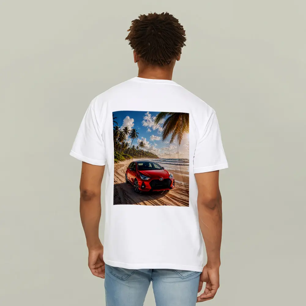 Toyota GR Yaris Red Car Beach Setting – T-Shirts