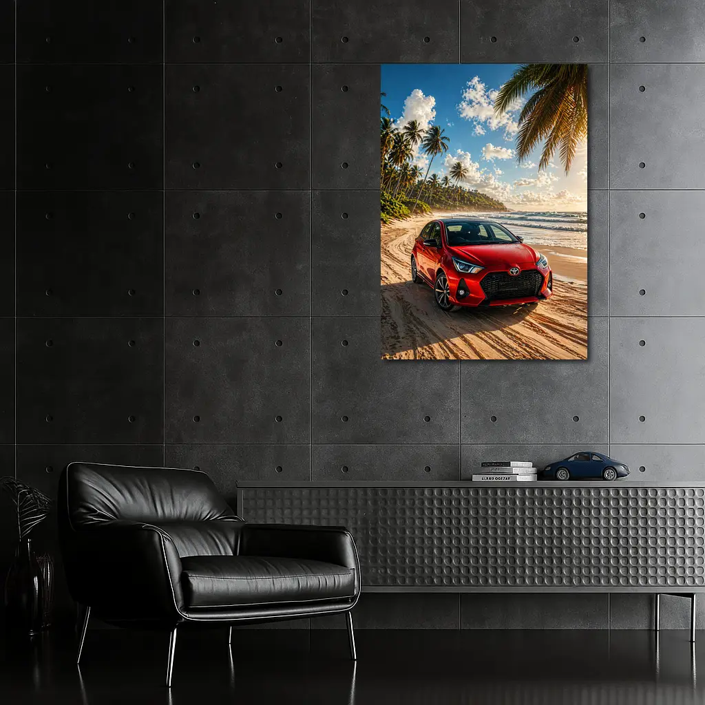 Toyota GR Yaris Red Car Beach Setting – Wall Art