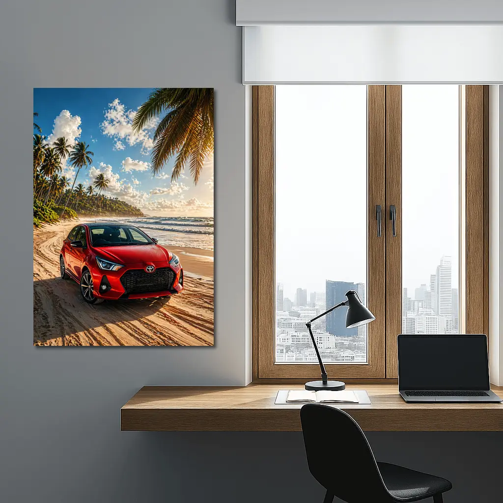 Toyota GR Yaris Red Car Beach Setting – Wall Art