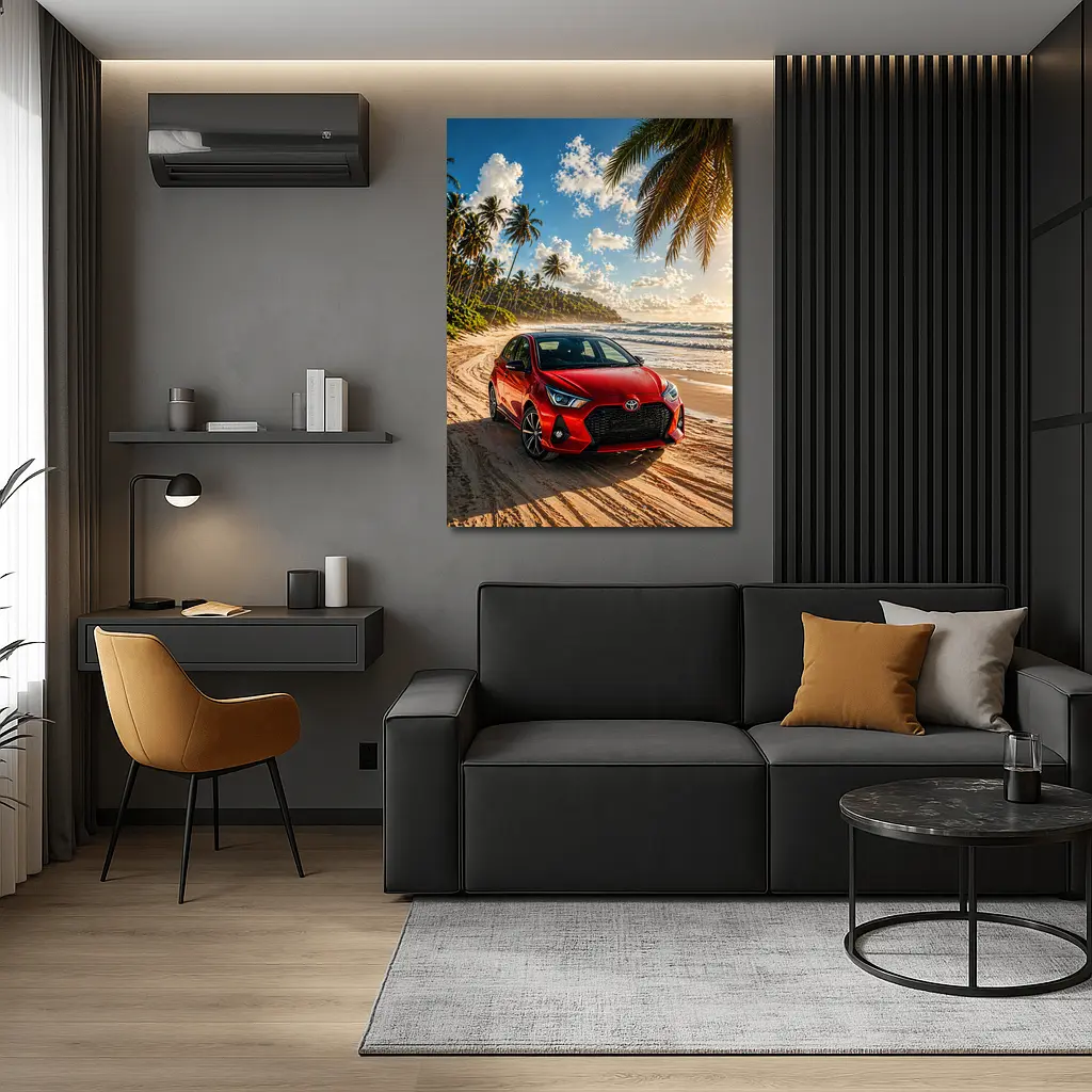 Toyota GR Yaris Red Car Beach Setting – Wall Art
