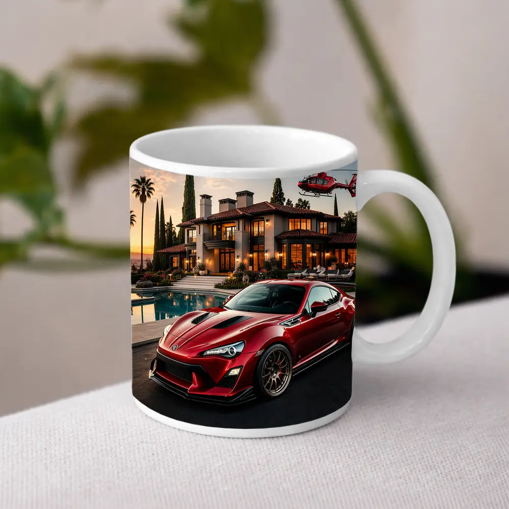 Toyota GT86 Red Coupe Mansion Sunset – Mugs