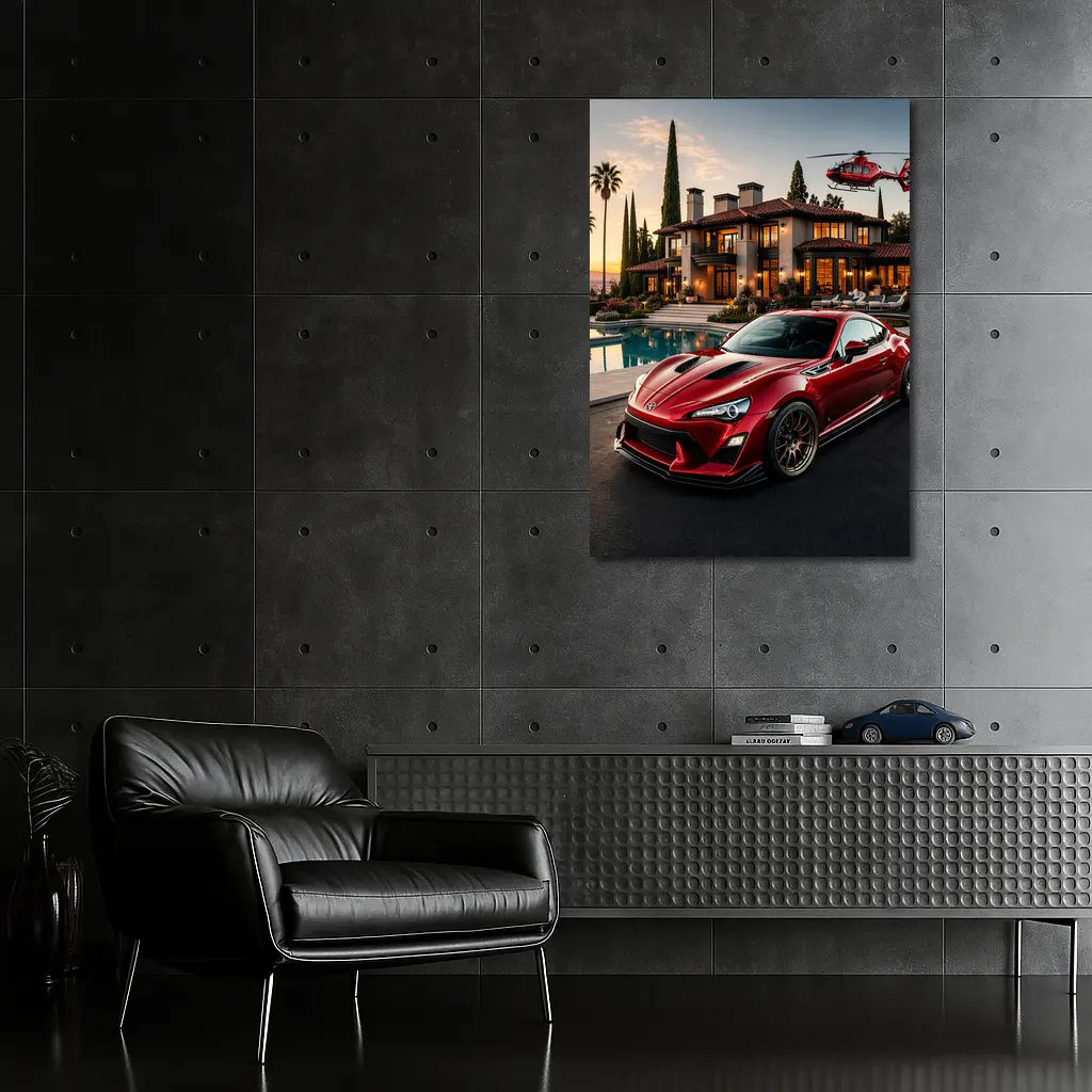 Toyota GT86 Red Coupe Mansion Sunset – Wall Art