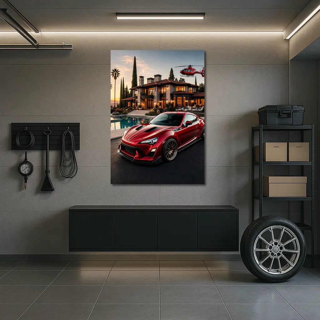 Toyota GT86 Red Coupe Mansion Sunset – Wall Art