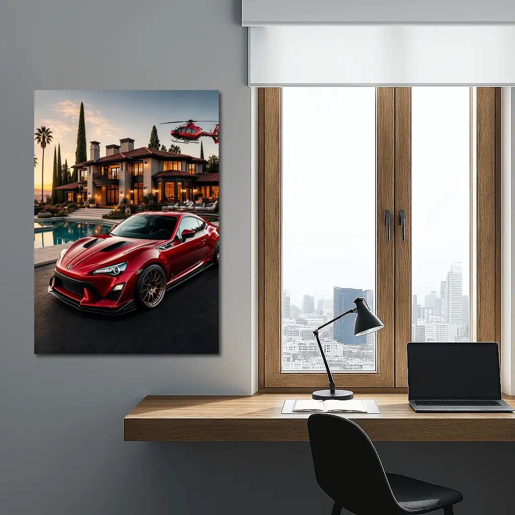 Toyota GT86 Red Coupe Mansion Sunset – Wall Art