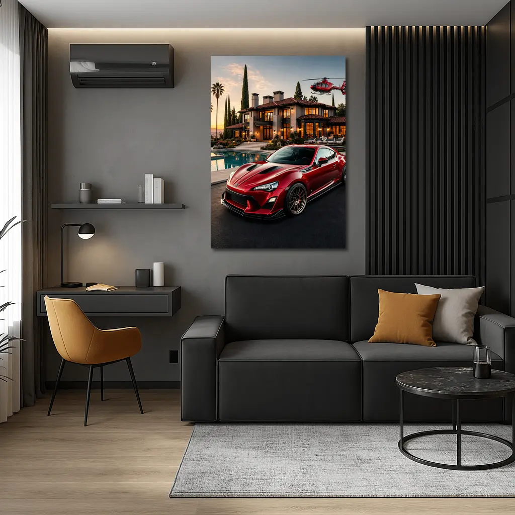 Toyota GT86 Red Coupe Mansion Sunset – Wall Art
