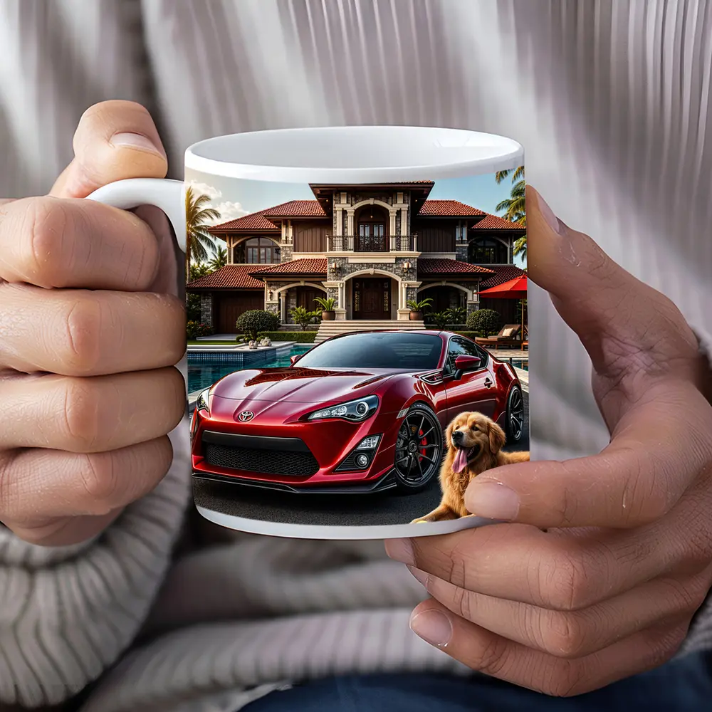 Toyota GT86 Red Sports Car Mansion Golden Retriever – Mugs