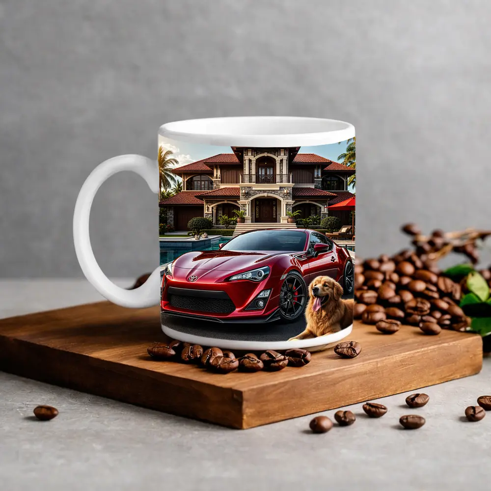 Toyota GT86 Red Sports Car Mansion Golden Retriever – Mugs