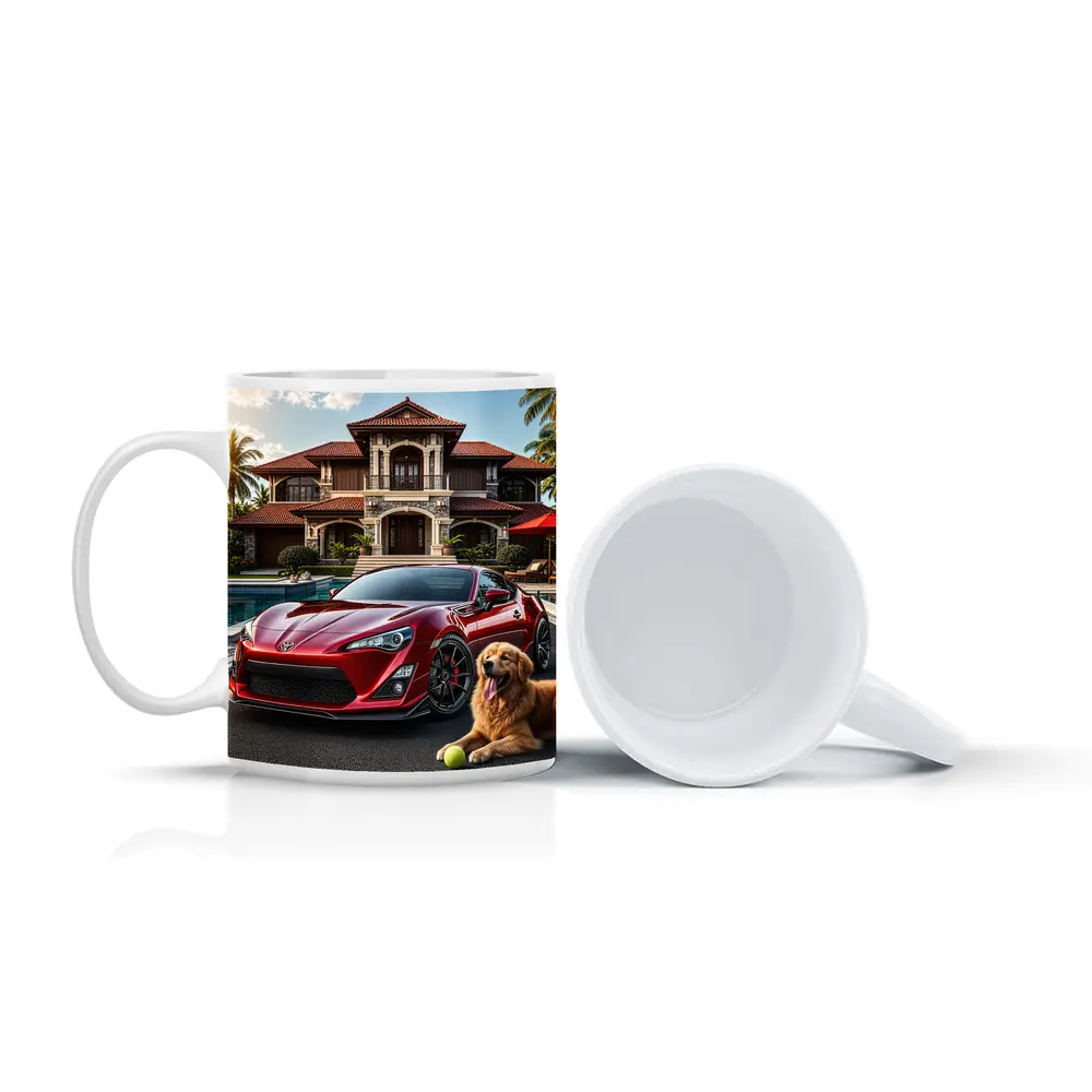 Toyota GT86 Red Sports Car Mansion Golden Retriever – Mugs