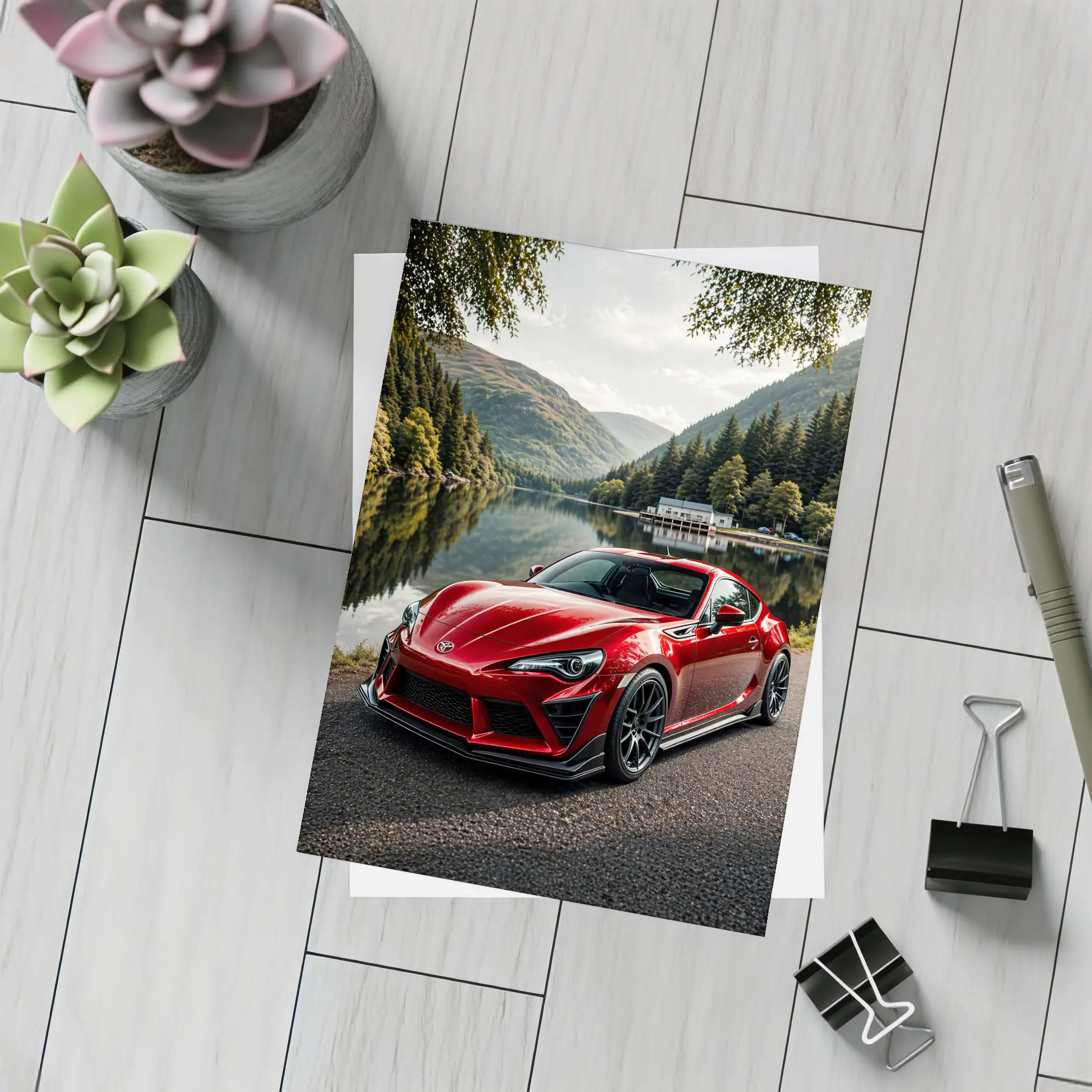 Toyota GT86 Red Coupe By Mountain Lake – Postcards