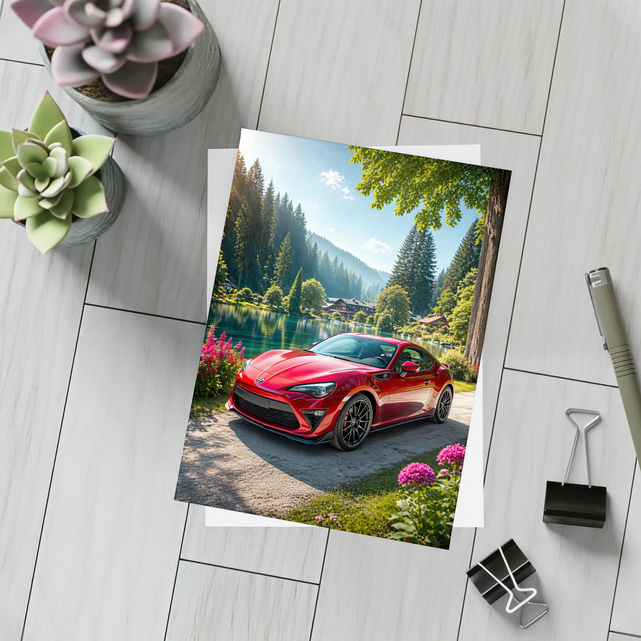 Toyota GT86 Red Coupe By Lake – Postcards