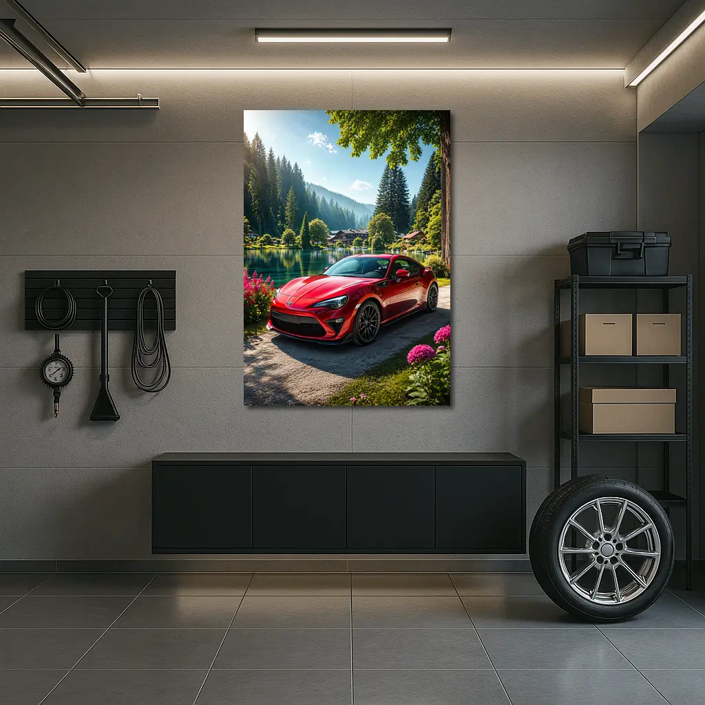 Toyota GT86 Red Coupe By Lake – Wall Art