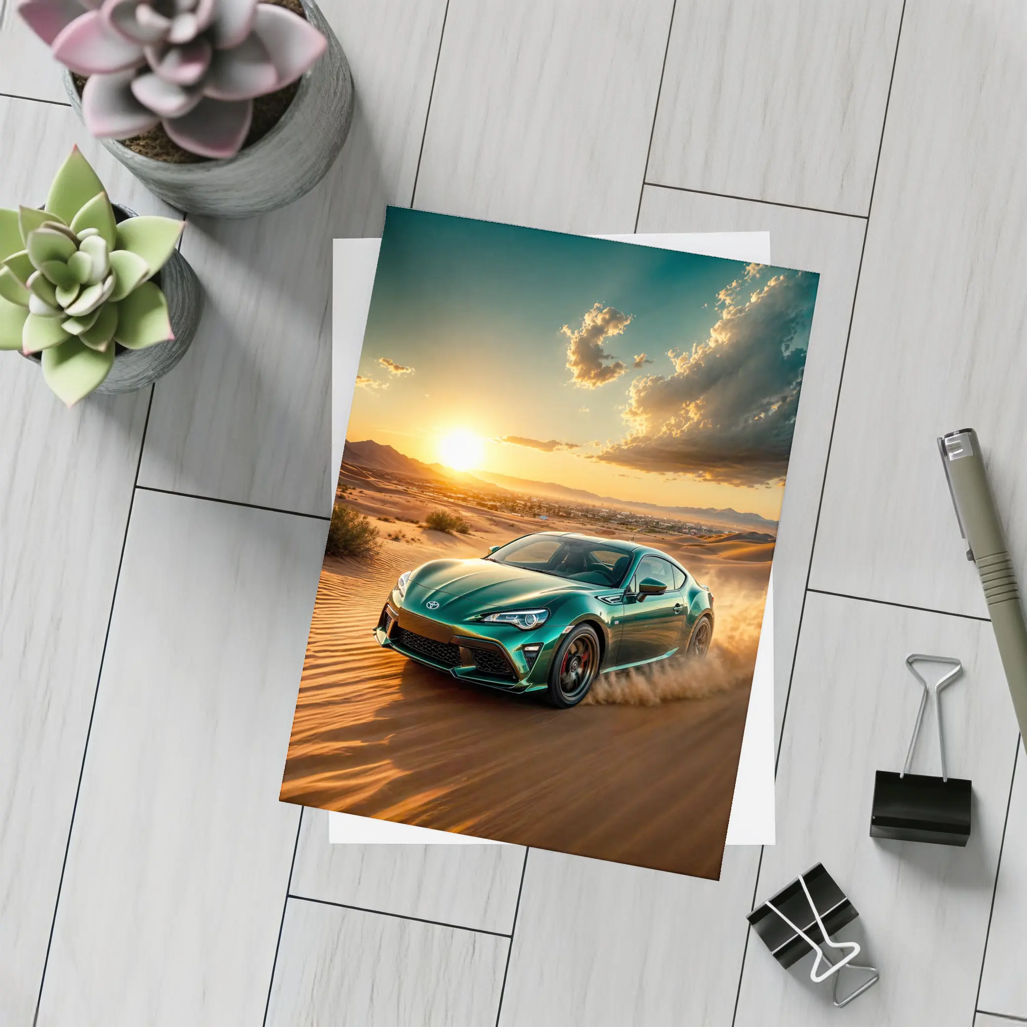 Toyota GT86 Tearing Through Desert Dunes Sunset – Postcards