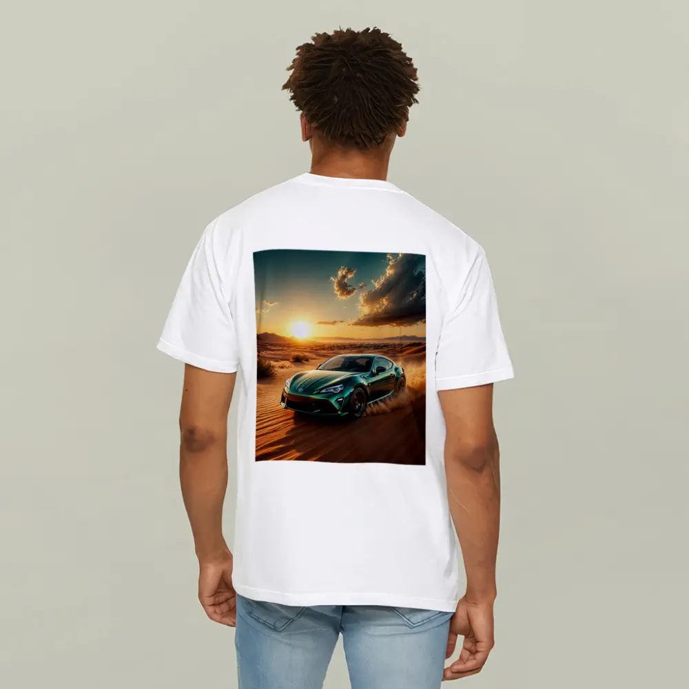 Toyota GT86 Tearing Through Desert Dunes Sunset – T-Shirts