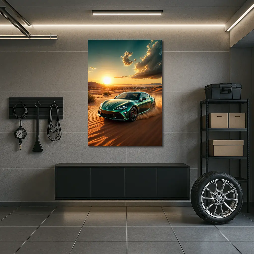 Toyota GT86 Tearing Through Desert Dunes Sunset – Wall Art