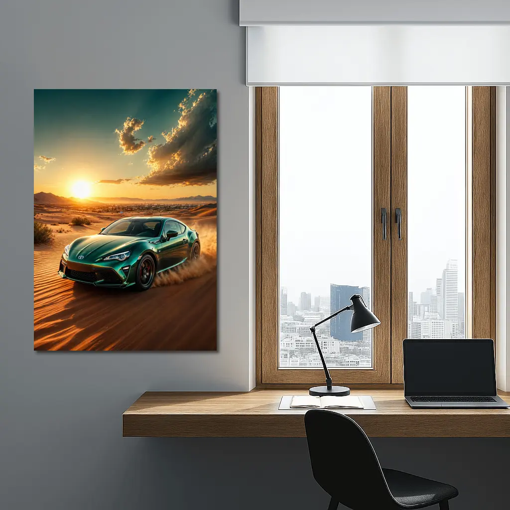 Toyota GT86 Tearing Through Desert Dunes Sunset – Wall Art
