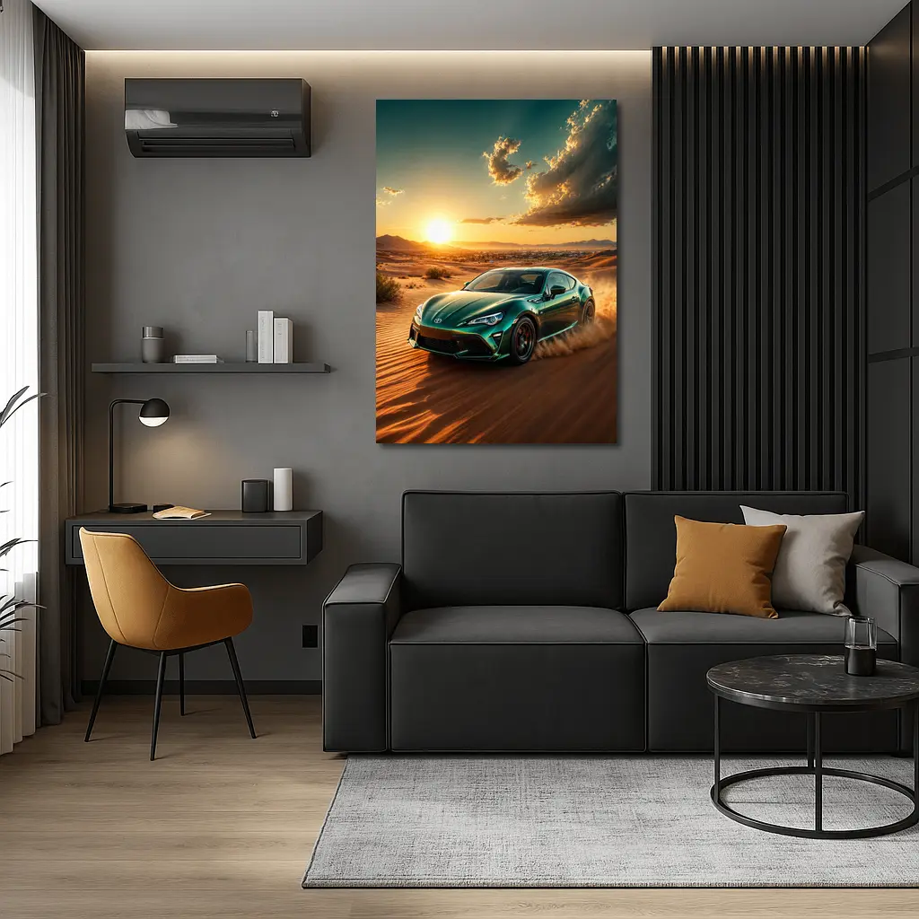 Toyota GT86 Tearing Through Desert Dunes Sunset – Wall Art