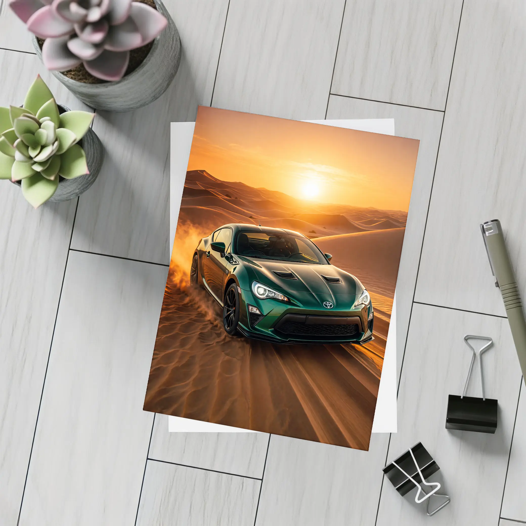 Toyota GT86 Green Coupe Desert Sunset – Postcards