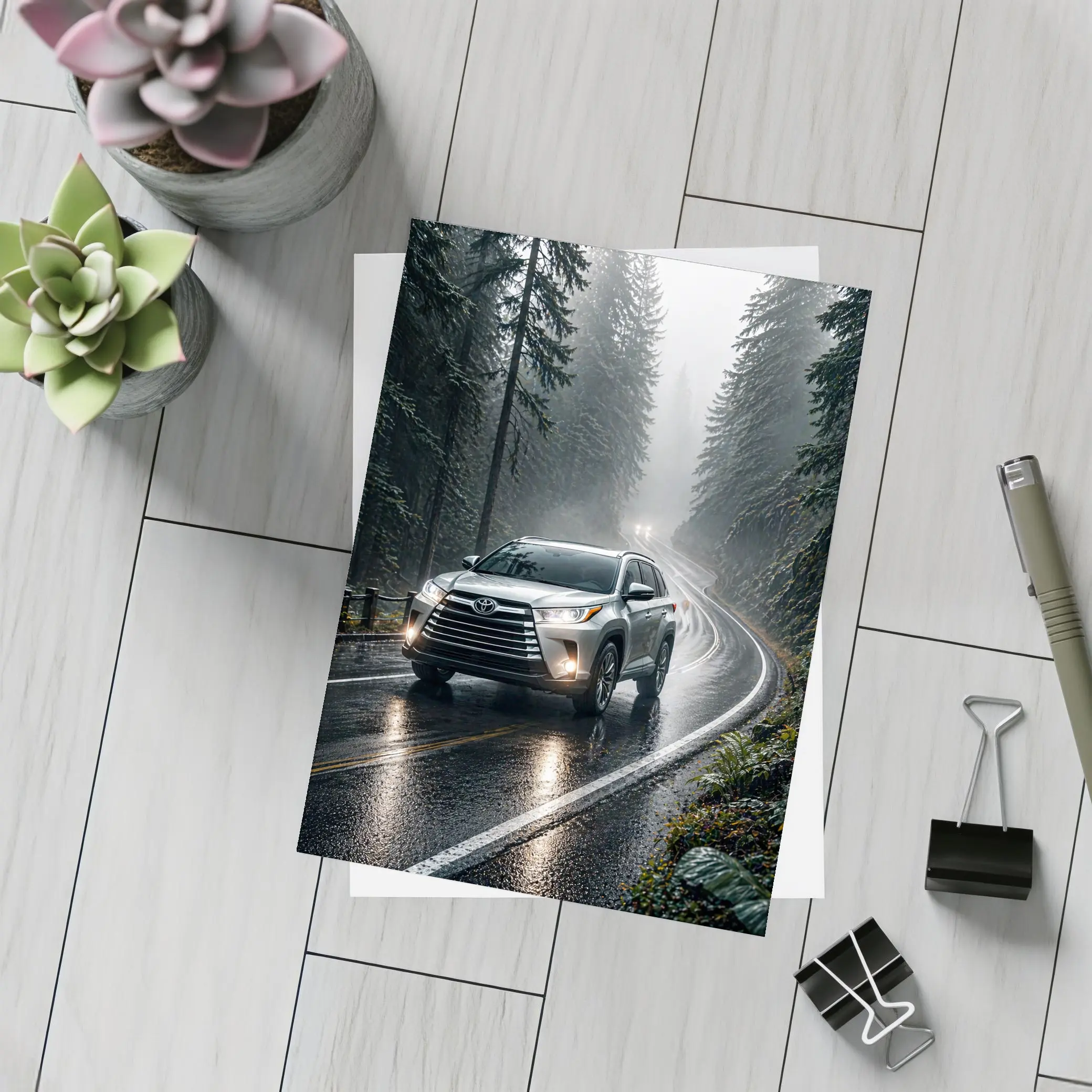 Toyota Highlander SUV Rainy Forest Road – Postcards
