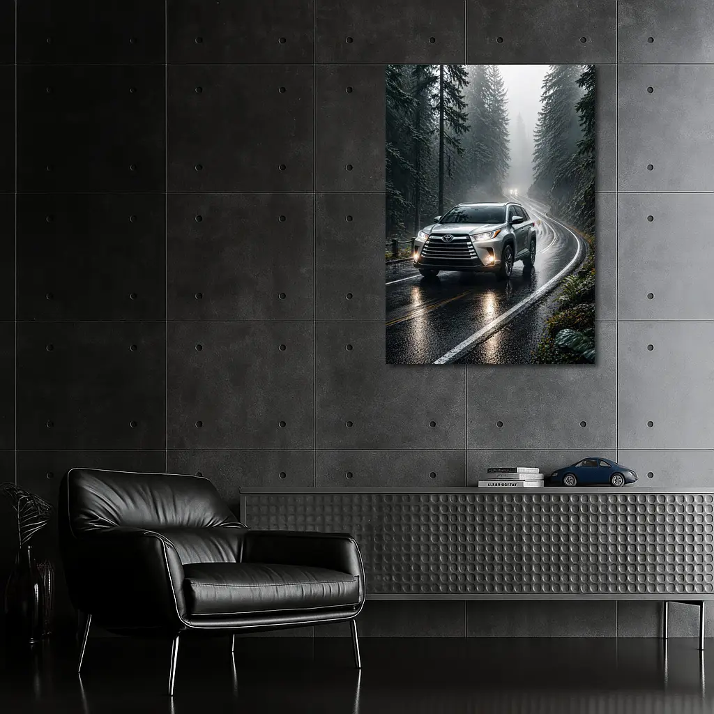 Toyota Highlander SUV Rainy Forest Road – Wall Art