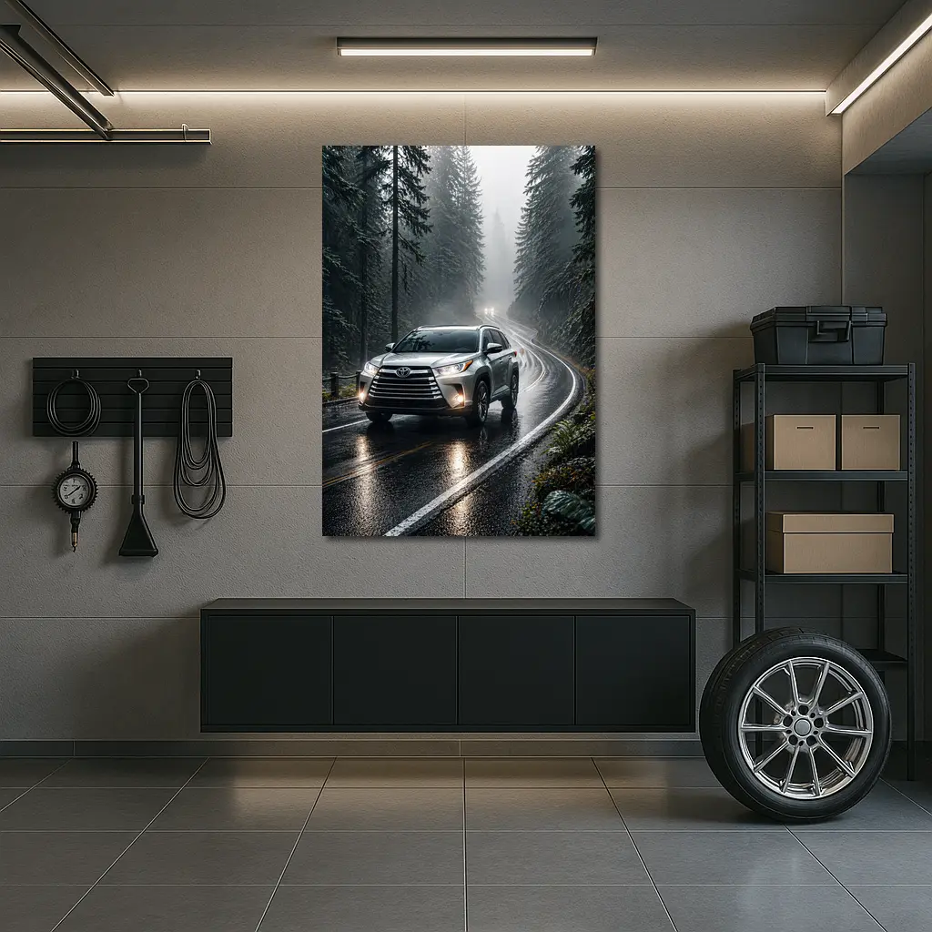 Toyota Highlander SUV Rainy Forest Road – Wall Art