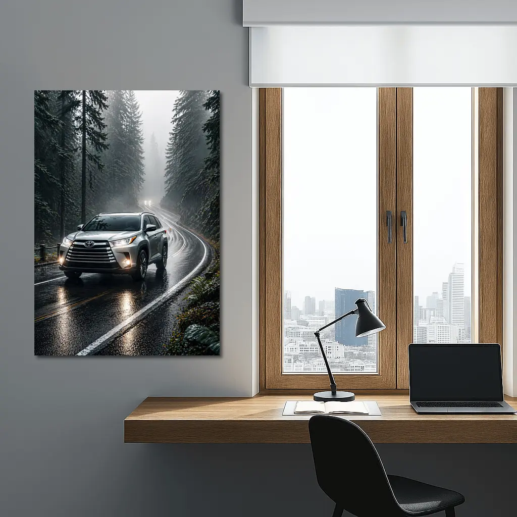 Toyota Highlander SUV Rainy Forest Road – Wall Art