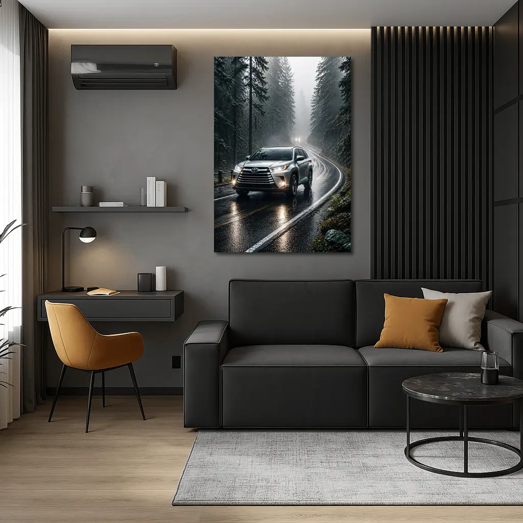 Toyota Highlander SUV Rainy Forest Road – Wall Art