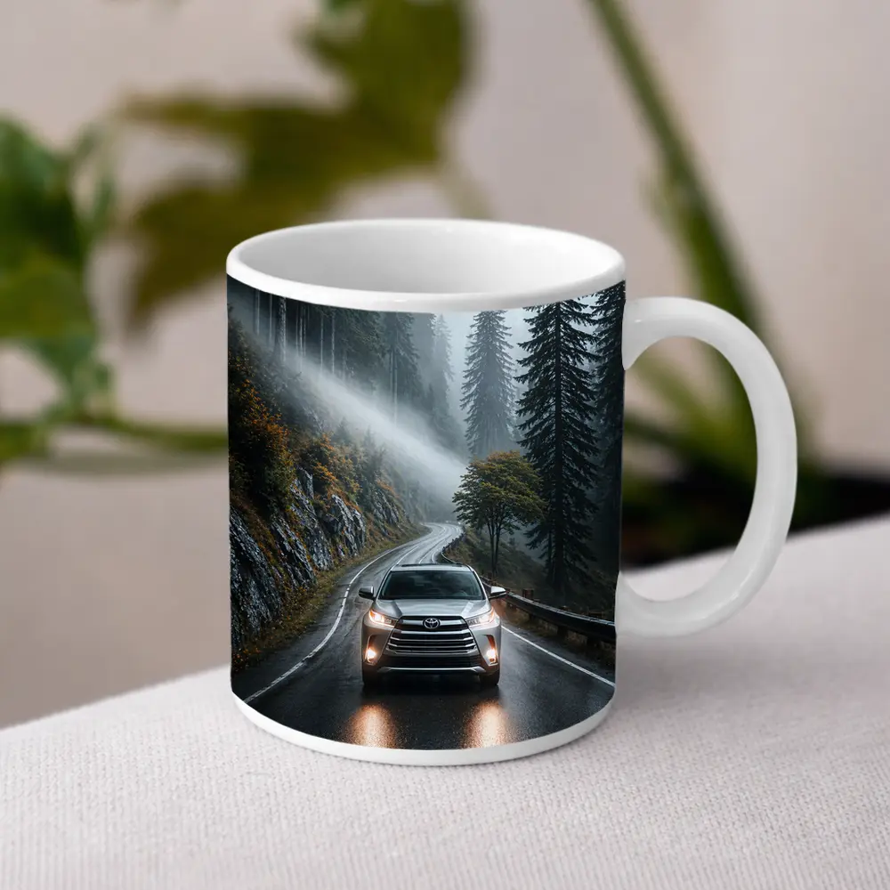 Toyota Highlander SUV Rainy Forest Road – Mugs