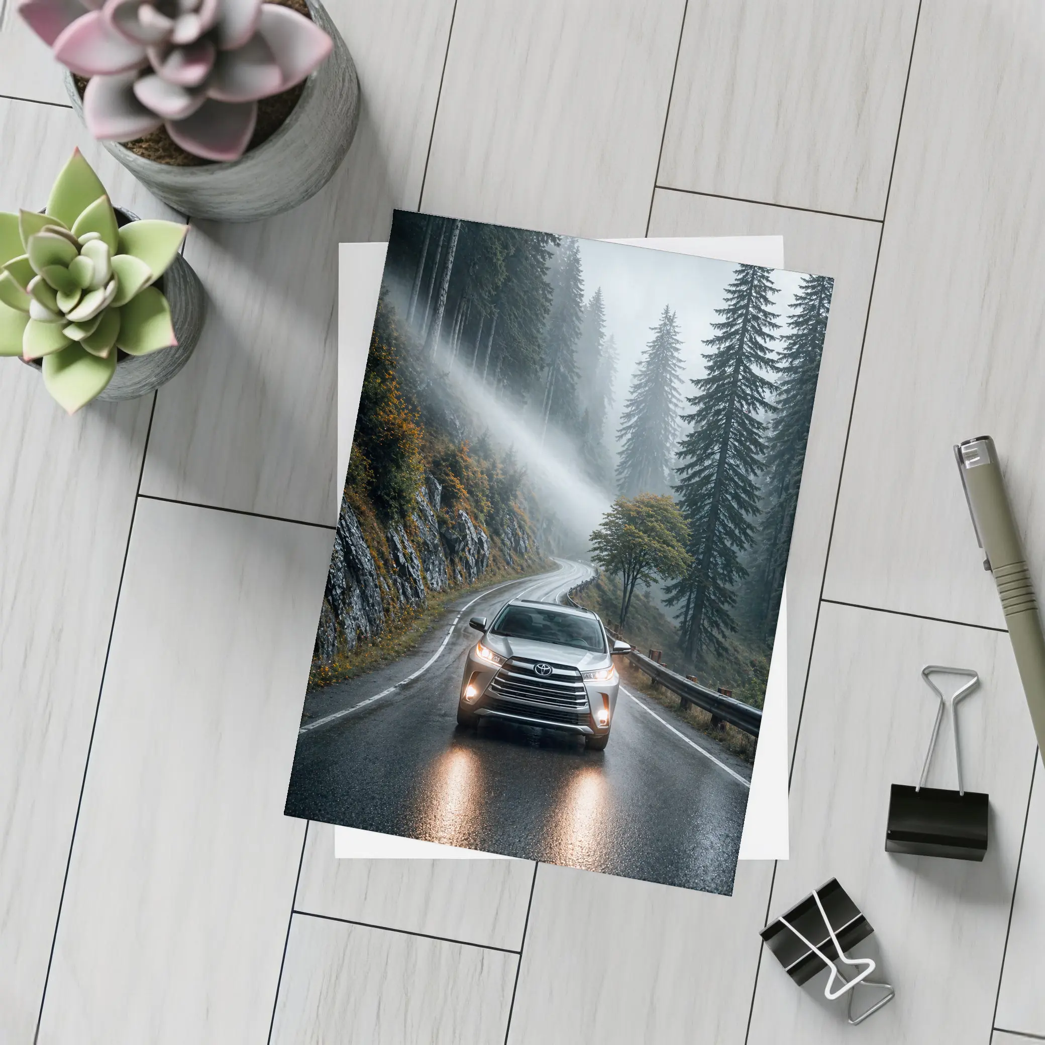 Toyota Highlander SUV Rainy Forest Road – Postcards