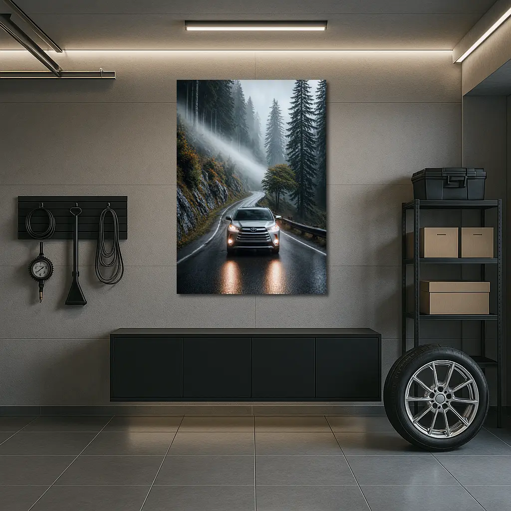 Toyota Highlander SUV Rainy Forest Road – Wall Art