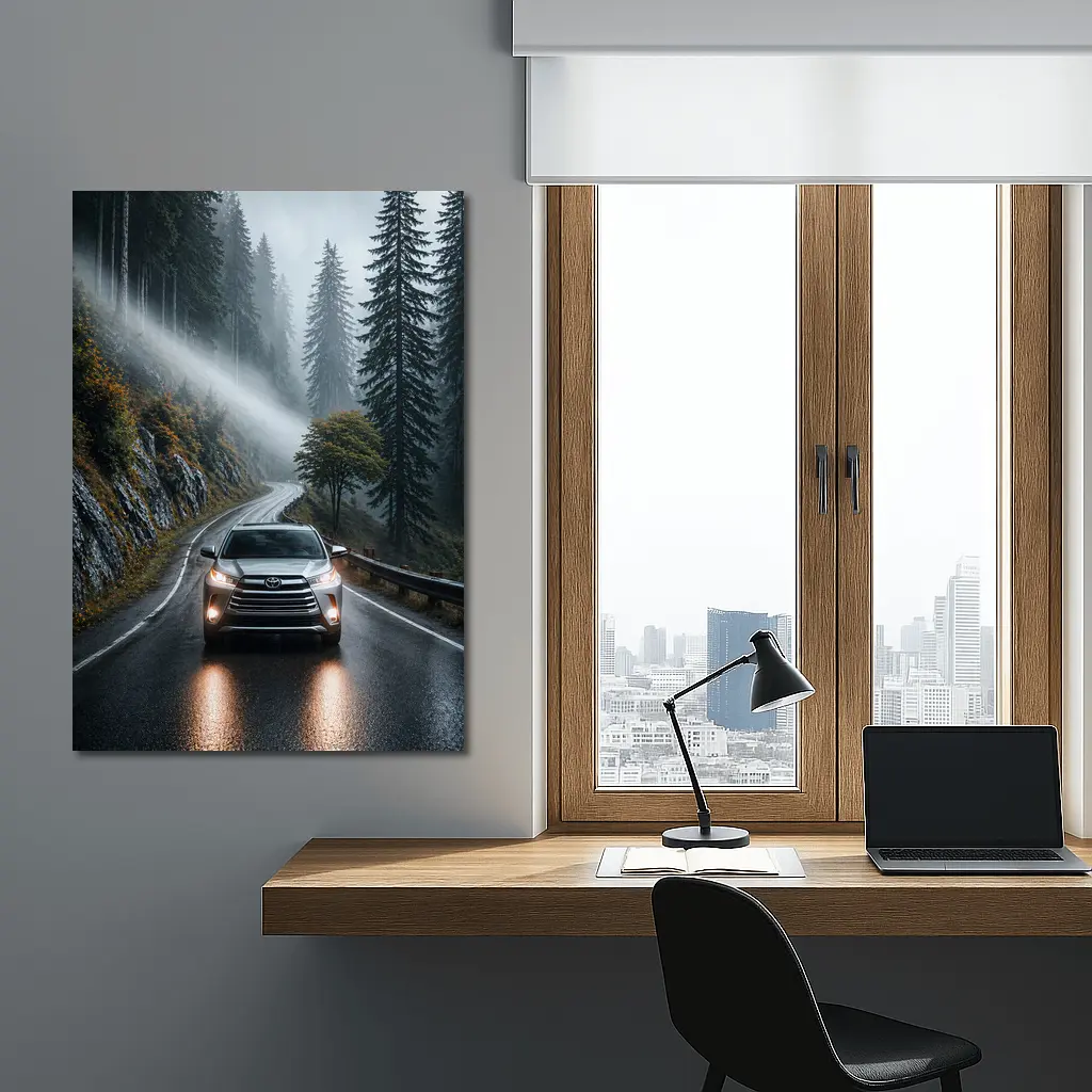 Toyota Highlander SUV Rainy Forest Road – Wall Art