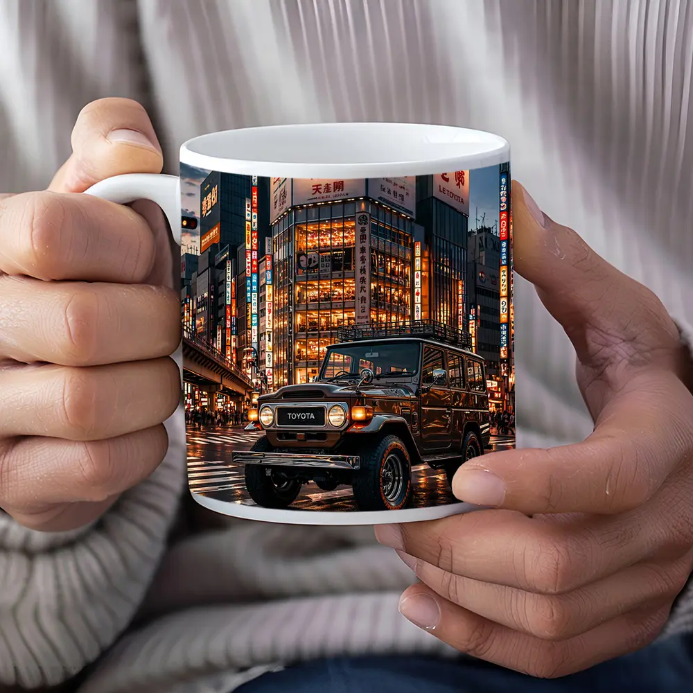 Toyota Land Cruiser Tokyo Night Street Scene – Mugs