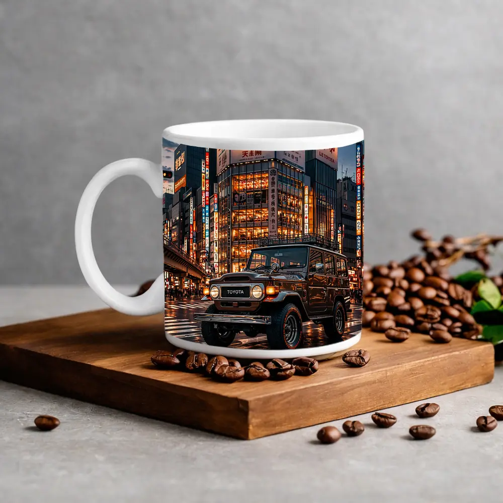 Toyota Land Cruiser Tokyo Night Street Scene – Mugs