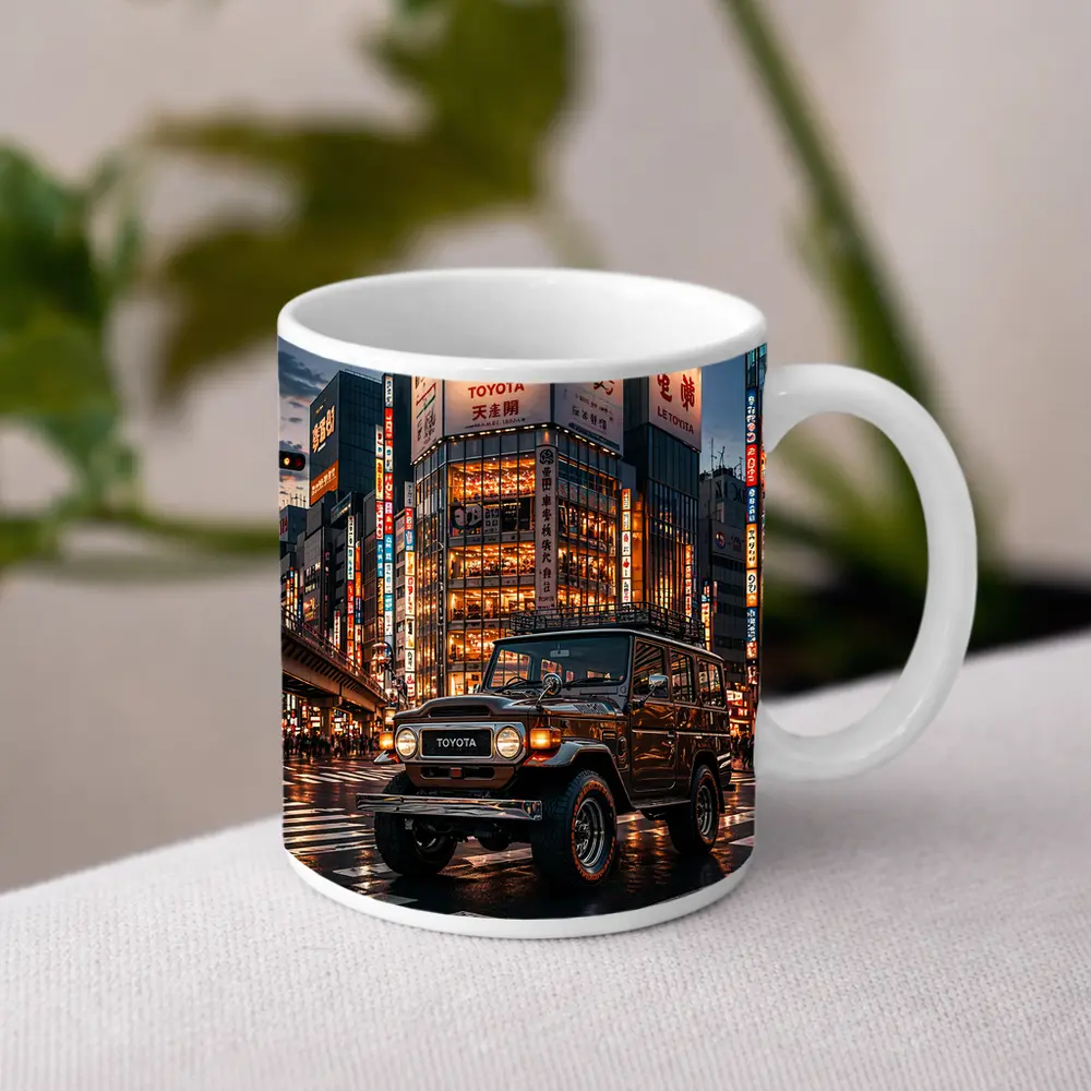 Toyota Land Cruiser Tokyo Night Street Scene – Mugs