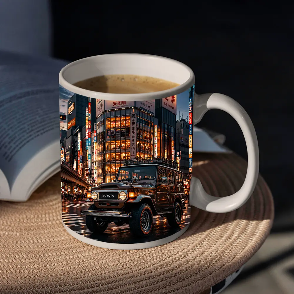 Toyota Land Cruiser Tokyo Night Street Scene – Mugs