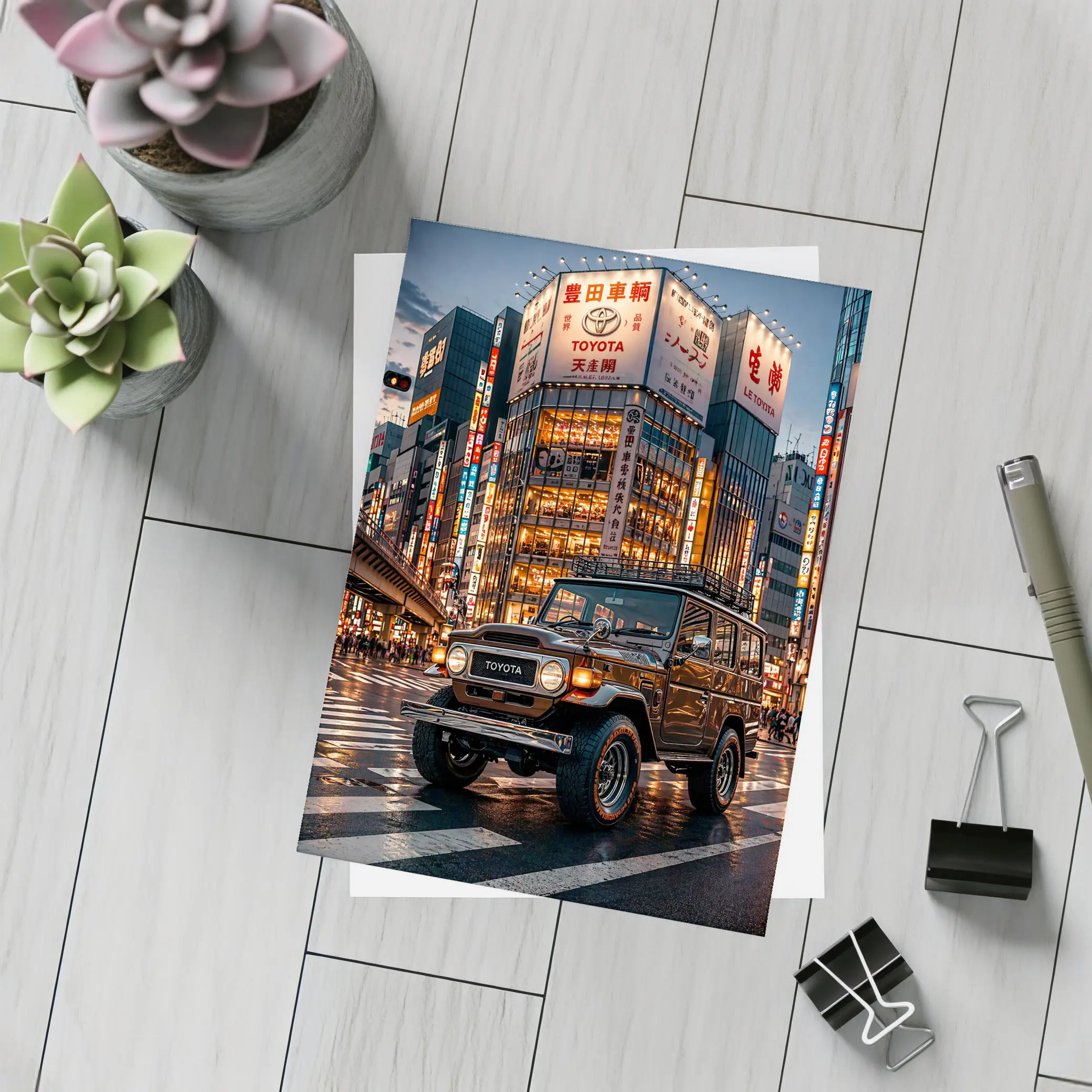 Toyota Land Cruiser Tokyo Night Street Scene – Postcards