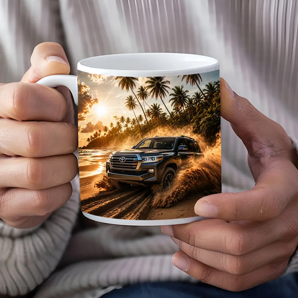 Toyota Land Cruiser Tearing Through Sandy Beach – Mugs