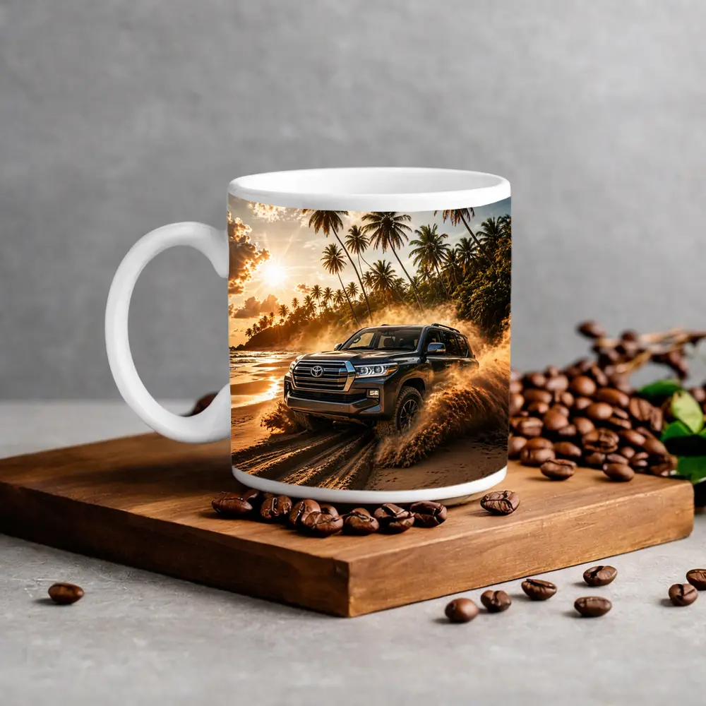 Toyota Land Cruiser Tearing Through Sandy Beach – Mugs