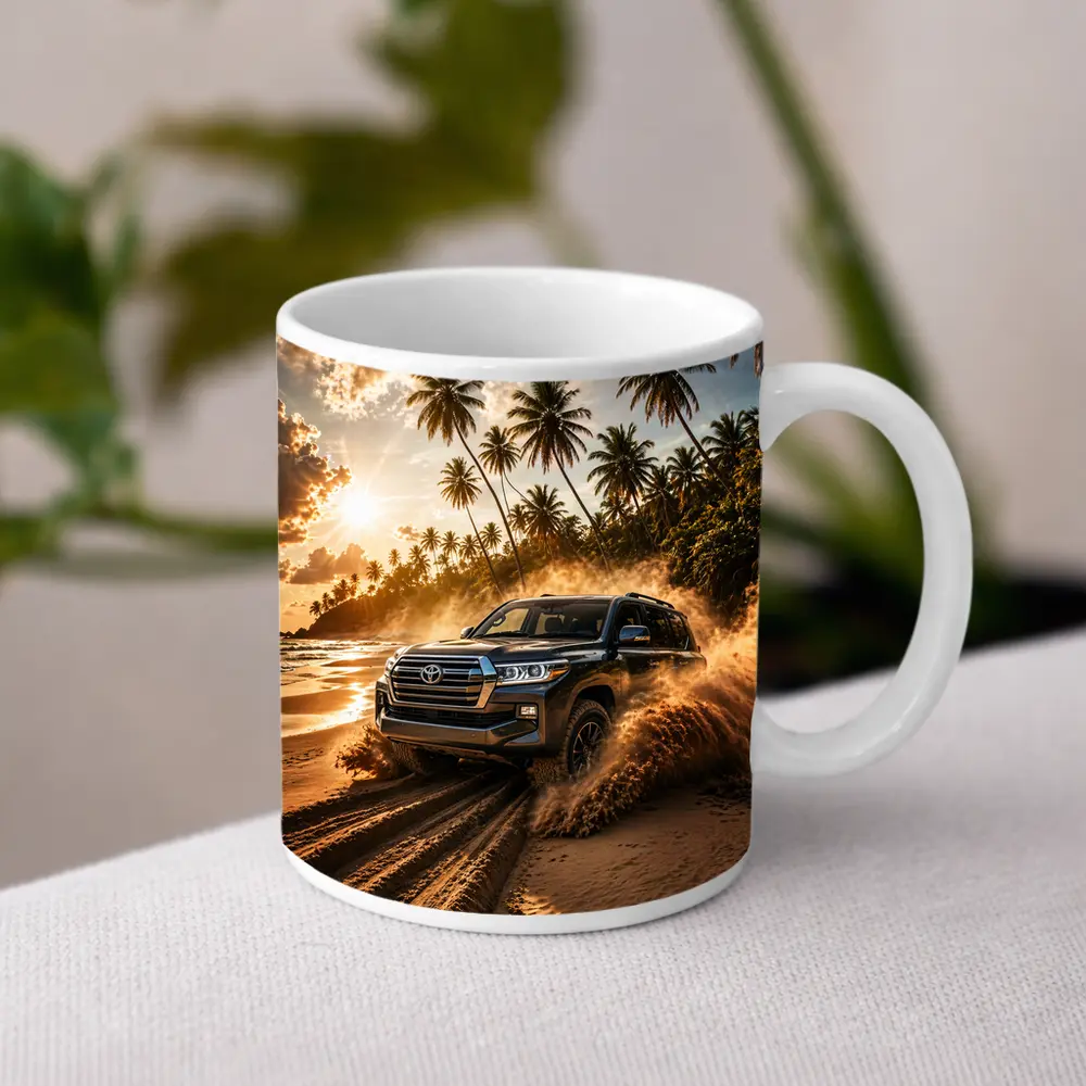Toyota Land Cruiser Tearing Through Sandy Beach – Mugs