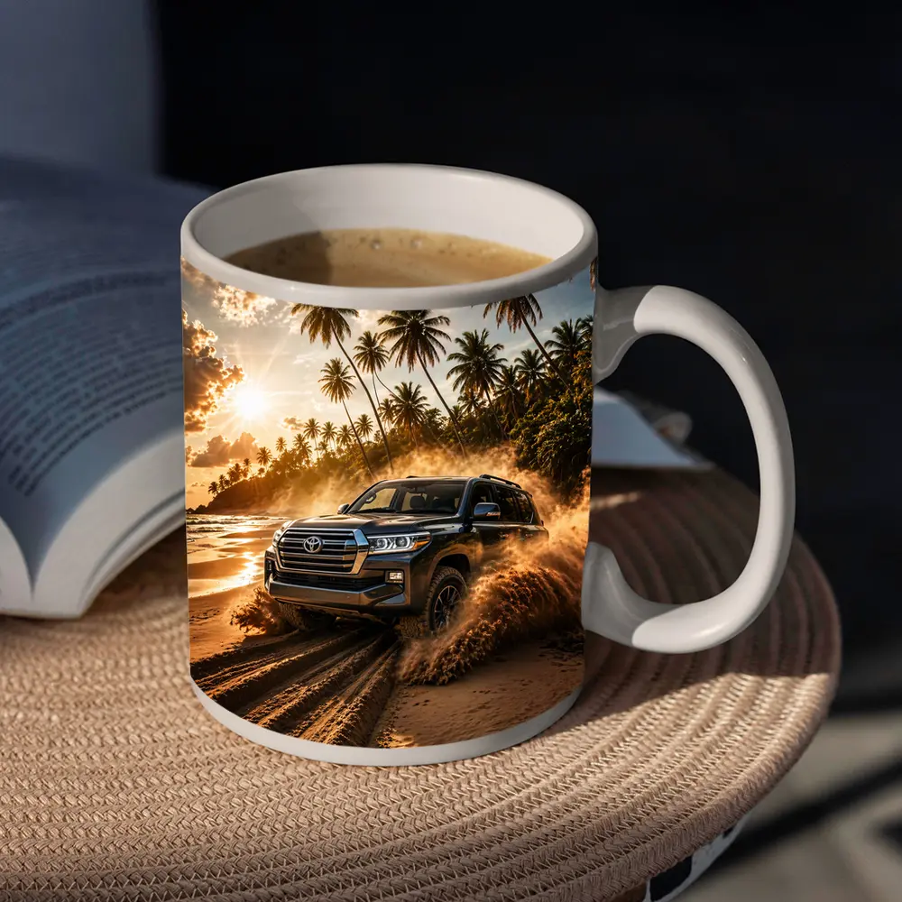 Toyota Land Cruiser Tearing Through Sandy Beach – Mugs
