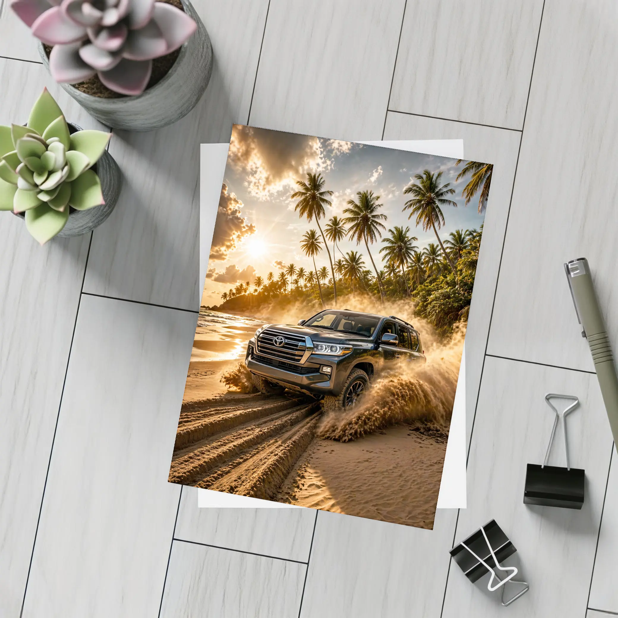 Toyota Land Cruiser Tearing Through Sandy Beach – Postcards