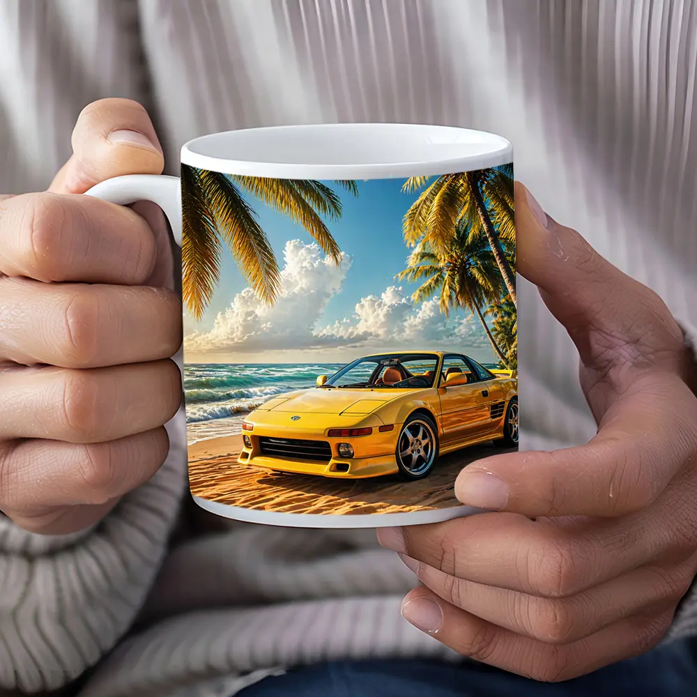 Toyota MR2 Yellow Sports Car Beach – Mugs