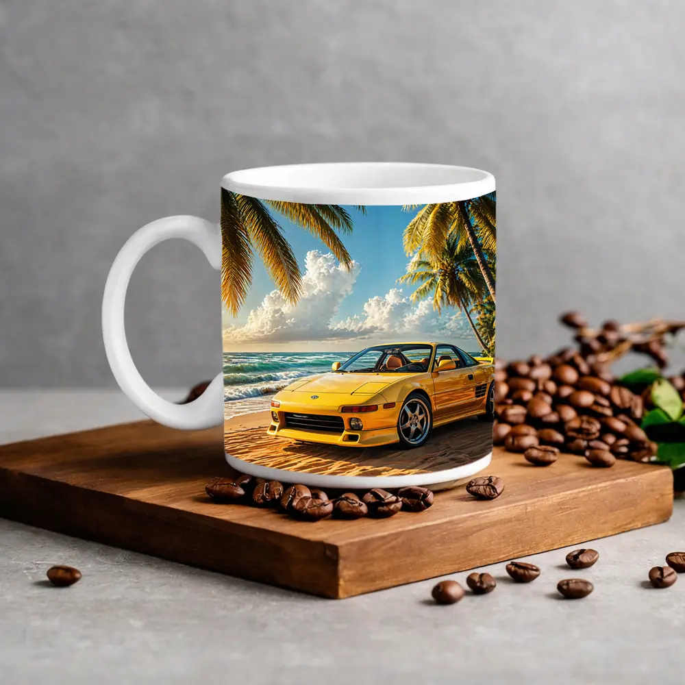 Toyota MR2 Yellow Sports Car Beach – Mugs