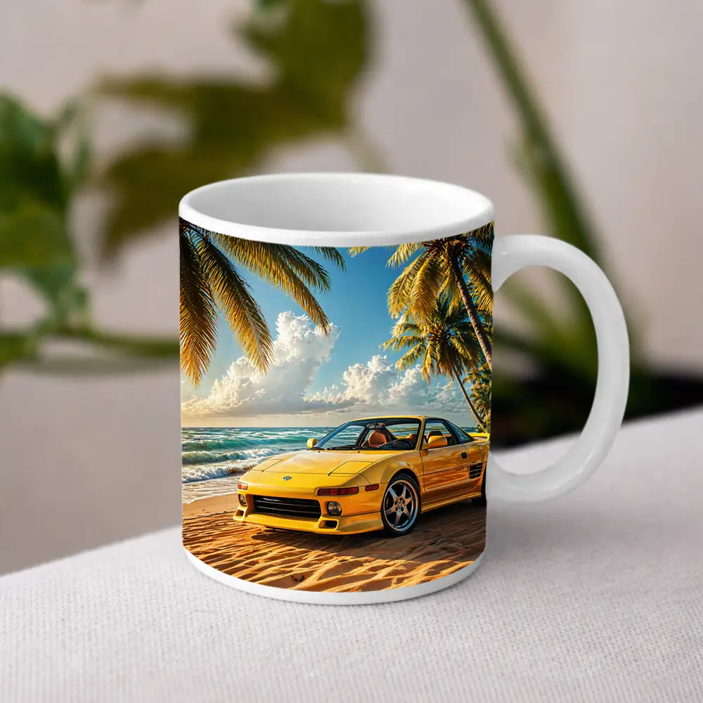 Toyota MR2 Yellow Sports Car Beach – Mugs