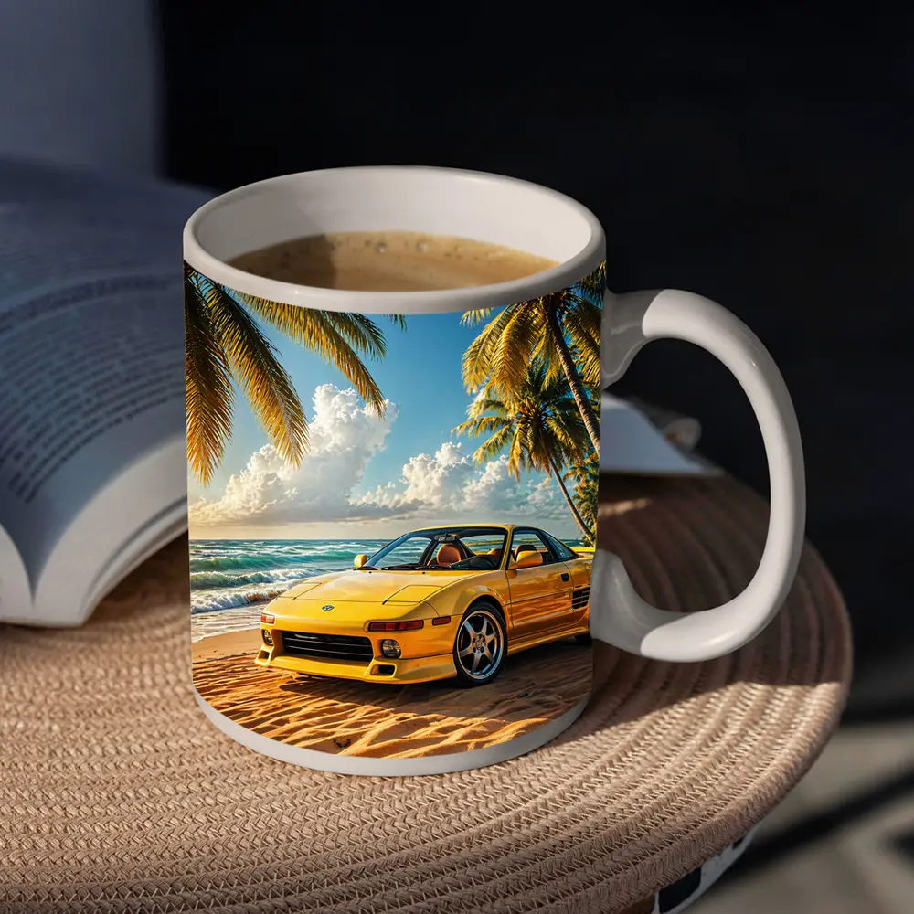Toyota MR2 Yellow Sports Car Beach – Mugs