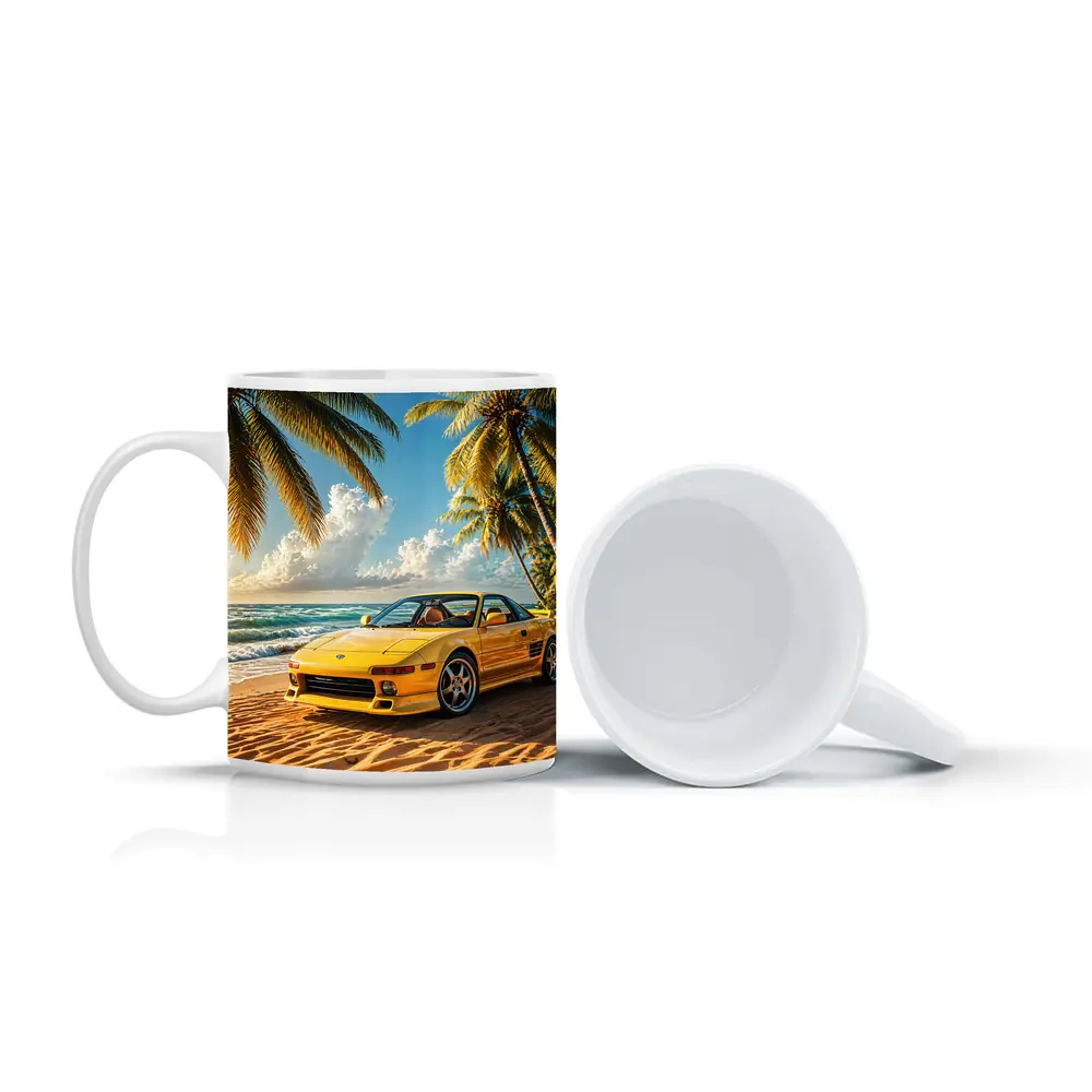 Toyota MR2 Yellow Sports Car Beach – Mugs