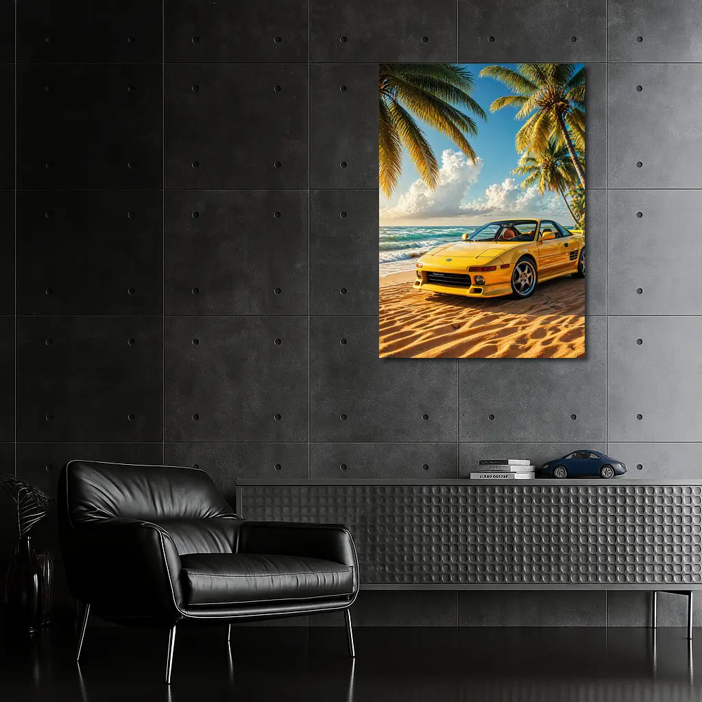Toyota MR2 Yellow Sports Car Beach – Wall Art